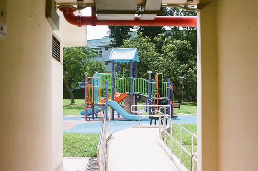blue and red playground slide