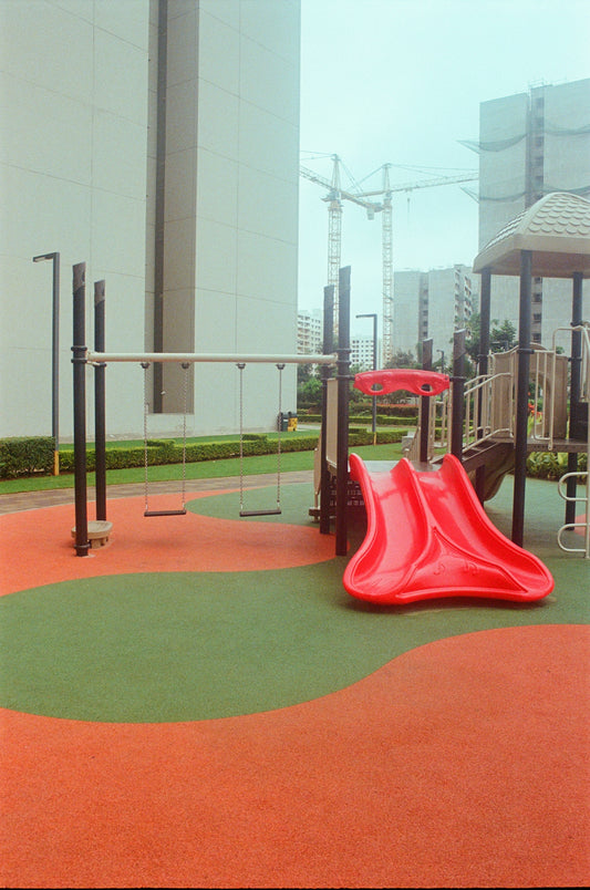a playground with a slide