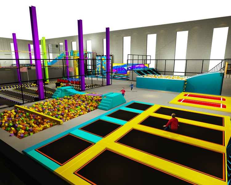 indoor trampoline park with jump pads